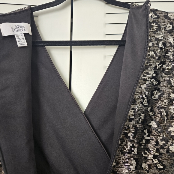 Badgley Mischka Dress Sequin Leopard Silver Black Sheath Cocktail Party Size 4 - Picture 7 of 9